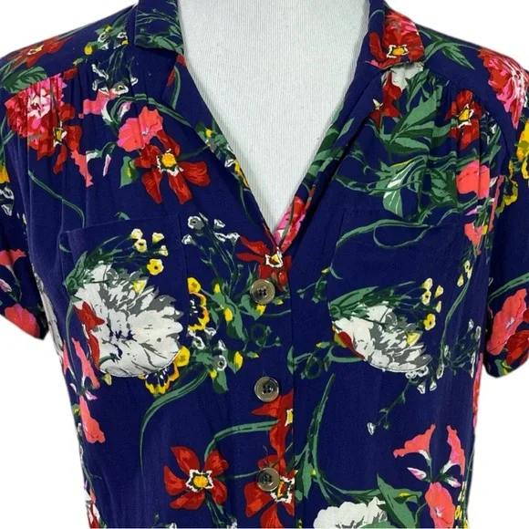 Anthropologie Maeve Navy Floral Tie Front Button Down Top Size 4 - Picture 4 of 9